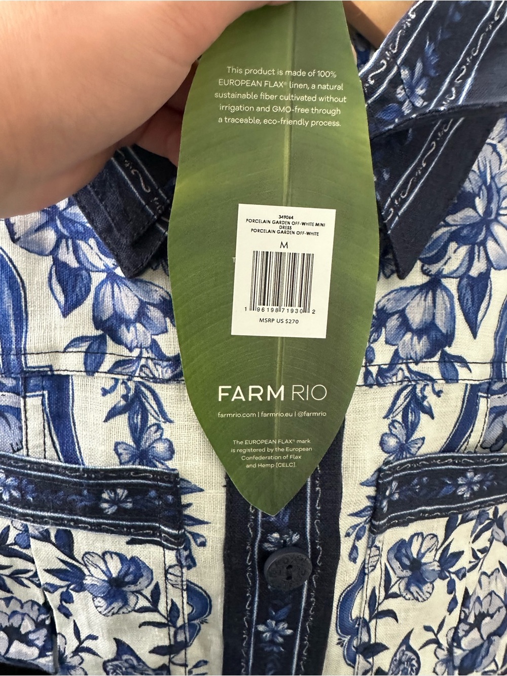 NWT Farm Rio Blue & White Floral Button-Front Belted Dress - Sz M - Picture 6 of 6